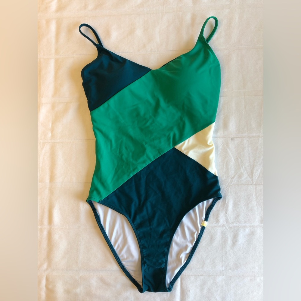 Summersalt Green and White One Piece Swimsuit Asymmetrical Design